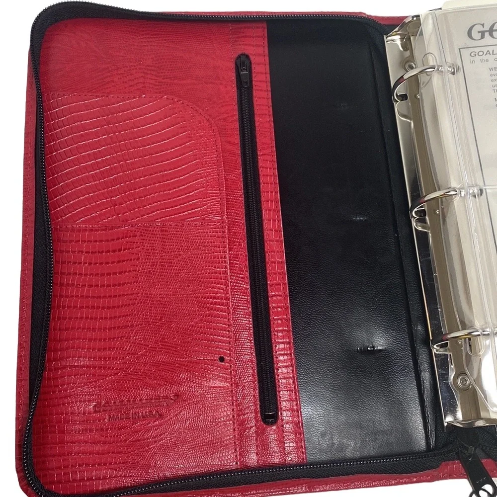 Goal Maker Red Leather Reptile Design Binder